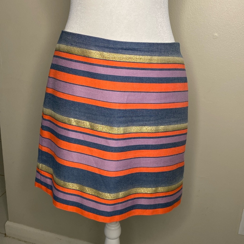 J. CREW Chambray Lilac Tangerine Gold Striped Back Zip Mini Skirt - Size 4